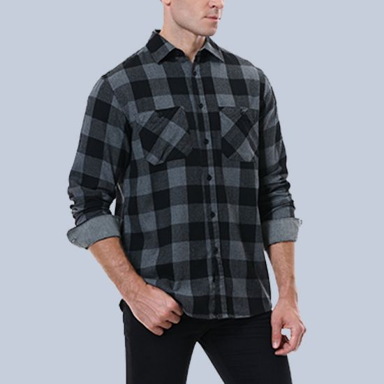 Picture of Men's plaid shirt, flannel brushed warm shirt, men's European and American casual shirt