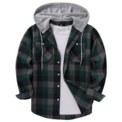 Picture of Checkered casual hooded long sleeved shirt