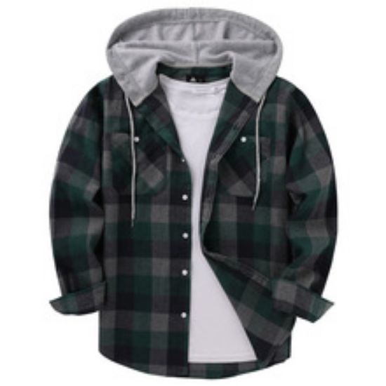 Picture of Checkered casual hooded long sleeved shirt